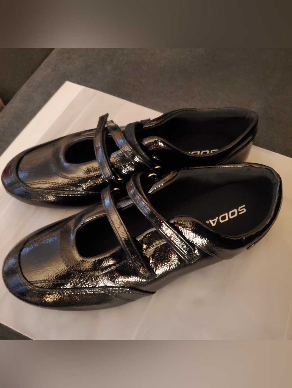 Soda Black Patent Double-Strap Ballerina Mary Jane Flats